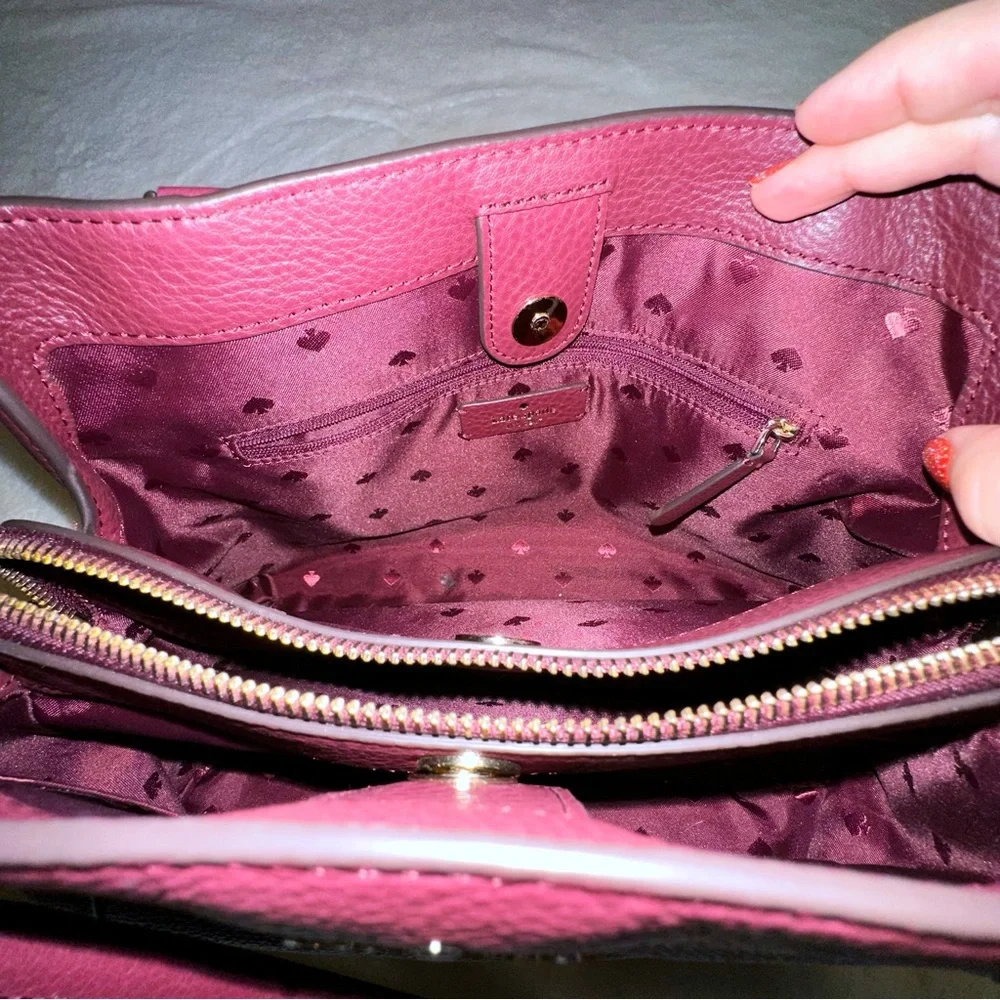 Kate Spade ♠️ JACKSON MEDIUM TRIPLE COMPARTMENT SATCHEL & MATCHING WALLET berry - Picture 11 of 15